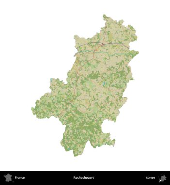 Rochechouart 'ta. Fransa 'nın idari bölgesi bir OpenStreetMap İnsani Harita stili haritasında beyaza izole edildi