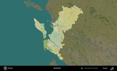 Rochefort. Fransa 'nın idari alanı karanlık bir OpenStreetMap İnsani Haritası' na vurgulandı ve özetlendi