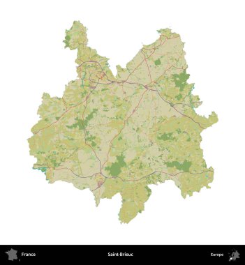 Saint-Brieuc 'de. Fransa 'nın idari bölgesi bir OpenStreetMap İnsani Harita stili haritasında beyaza izole edildi