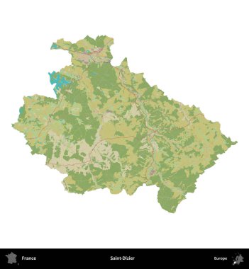 Aziz Dizier. Fransa 'nın idari bölgesi bir OpenStreetMap İnsani Harita stili haritasında beyaza izole edildi