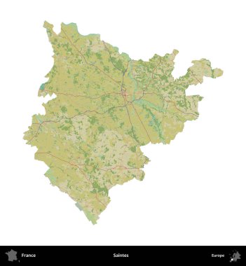 Azizler. Fransa 'nın idari bölgesi bir OpenStreetMap İnsani Harita stili haritasında beyaza izole edildi