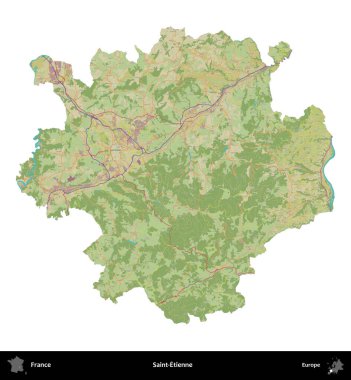 Aziz Etienne. Fransa 'nın idari bölgesi bir OpenStreetMap İnsani Harita stili haritasında beyaza izole edildi