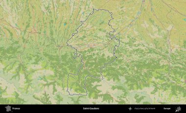 Saint-Gauden 'lar. OpenStreetMap İnsani Haritada Fransa 'nın idari alanının ana hatları