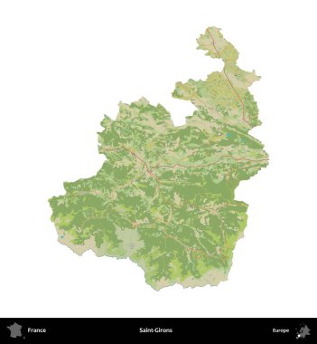 Saint-Gironlar. Fransa 'nın idari bölgesi bir OpenStreetMap İnsani Harita stili haritasında beyaza izole edildi