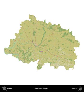 Saint-Jean-d'Angely. Fransa 'nın idari bölgesi bir OpenStreetMap İnsani Harita stili haritasında beyaza izole edildi