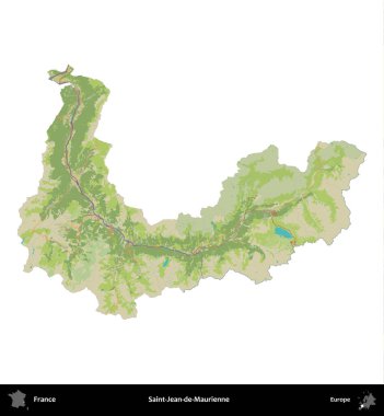 Saint-Jean-de-Maurienne. Fransa 'nın idari bölgesi bir OpenStreetMap İnsani Harita stili haritasında beyaza izole edildi