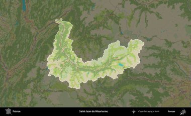 Saint-Jean-de-Maurienne. Fransa 'nın idari alanı karanlık bir OpenStreetMap İnsani Haritası' na vurgulandı ve özetlendi