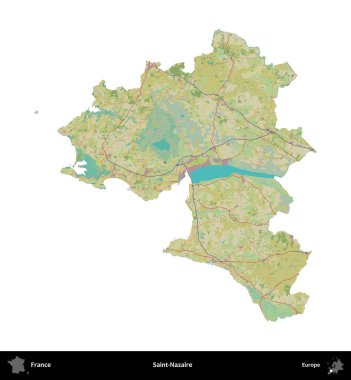 Aziz Nazaire. Fransa 'nın idari bölgesi bir OpenStreetMap İnsani Harita stili haritasında beyaza izole edildi
