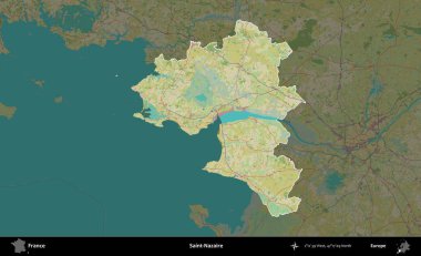 Aziz Nazaire. Fransa 'nın idari alanı karanlık bir OpenStreetMap İnsani Haritası' na vurgulandı ve özetlendi