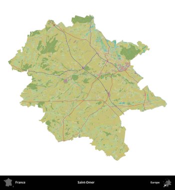 Aziz Ömer. Fransa 'nın idari bölgesi bir OpenStreetMap İnsani Harita stili haritasında beyaza izole edildi