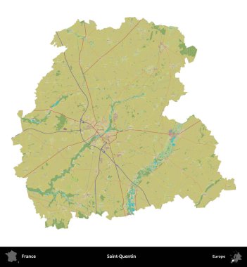 Aziz Quentin. Fransa 'nın idari bölgesi bir OpenStreetMap İnsani Harita stili haritasında beyaza izole edildi
