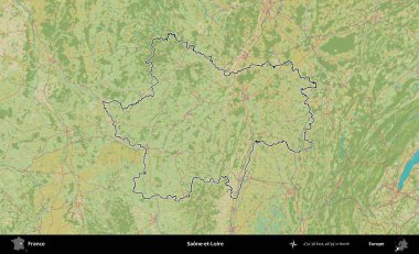 Saone-et-Loire. OpenStreetMap İnsani Haritada Fransa 'nın idari alanının ana hatları