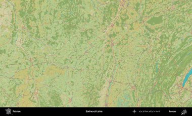 Saone-et-Loire. OpenStreetMap İnsani Yardım Stili Haritasında Fransa 'nın idari alanı