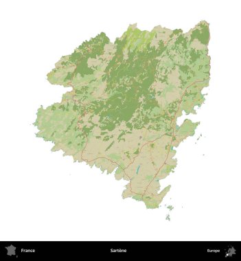 Sartene. Fransa 'nın idari bölgesi bir OpenStreetMap İnsani Harita stili haritasında beyaza izole edildi