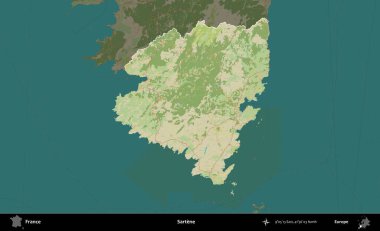 Sartene. Fransa 'nın idari alanı karanlık bir OpenStreetMap İnsani Haritası' na vurgulandı ve özetlendi