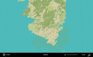 Sartene. OpenStreetMap İnsani Yardım Stili Haritasında Fransa 'nın idari alanı