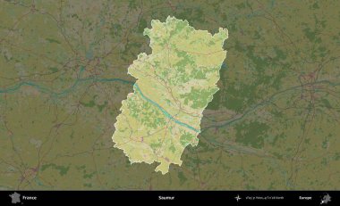 Saumur. Fransa 'nın idari alanı karanlık bir OpenStreetMap İnsani Haritası' na vurgulandı ve özetlendi