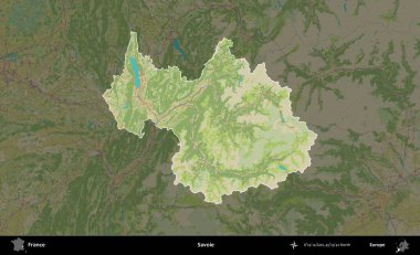 Savoie. Fransa 'nın idari alanı karanlık bir OpenStreetMap İnsani Haritası' na vurgulandı ve özetlendi