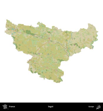 Segre. Fransa 'nın idari bölgesi bir OpenStreetMap İnsani Harita stili haritasında beyaza izole edildi