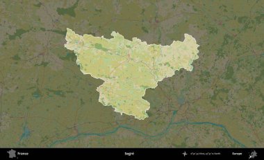 Segre. Fransa 'nın idari alanı karanlık bir OpenStreetMap İnsani Haritası' na vurgulandı ve özetlendi