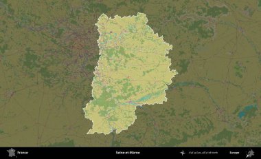 Seine-et-Marne. Fransa 'nın idari alanı karanlık bir OpenStreetMap İnsani Haritası' na vurgulandı ve özetlendi