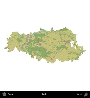 Senlis. Fransa 'nın idari bölgesi bir OpenStreetMap İnsani Harita stili haritasında beyaza izole edildi