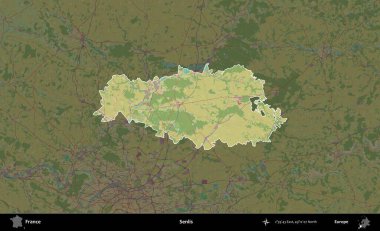 Senlis. Fransa 'nın idari alanı karanlık bir OpenStreetMap İnsani Haritası' na vurgulandı ve özetlendi