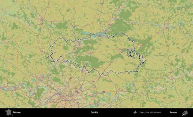 Senlis. OpenStreetMap İnsani Haritada Fransa 'nın idari alanının ana hatları
