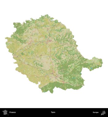 Tarn. Fransa 'nın idari bölgesi bir OpenStreetMap İnsani Harita stili haritasında beyaza izole edildi