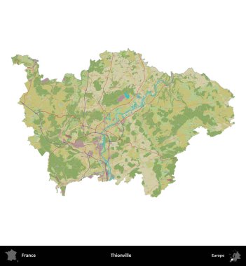 Thionville 'de. Fransa 'nın idari bölgesi bir OpenStreetMap İnsani Harita stili haritasında beyaza izole edildi