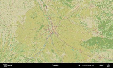 Toulouse. OpenStreetMap İnsani Yardım Stili Haritasında Fransa 'nın idari alanı