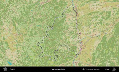 Tournon-sur-Rhone. OpenStreetMap İnsani Haritada Fransa 'nın idari alanının ana hatları