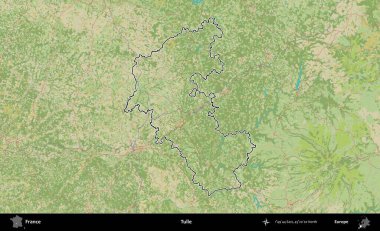 Tulle. OpenStreetMap İnsani Haritada Fransa 'nın idari alanının ana hatları