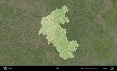 Tulle. Fransa 'nın idari alanı karanlık bir OpenStreetMap İnsani Haritası' na vurgulandı ve özetlendi