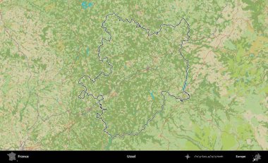 Ussel. OpenStreetMap İnsani Haritada Fransa 'nın idari alanının ana hatları
