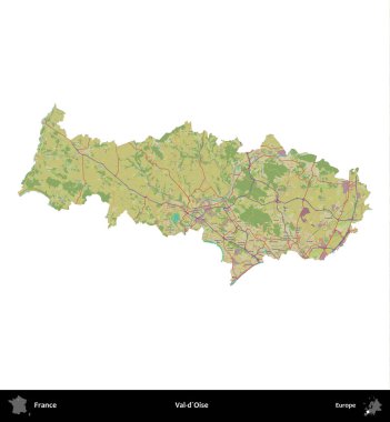 Val-d'Oise. Fransa 'nın idari bölgesi bir OpenStreetMap İnsani Harita stili haritasında beyaza izole edildi