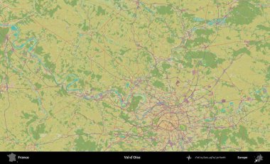 Val-d'Oise. OpenStreetMap İnsani Yardım Stili Haritasında Fransa 'nın idari alanı