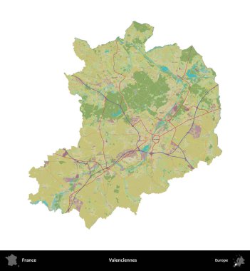 Valenciennes 'de. Fransa 'nın idari bölgesi bir OpenStreetMap İnsani Harita stili haritasında beyaza izole edildi
