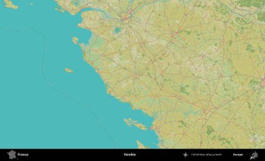 Vendee. OpenStreetMap İnsani Yardım Stili Haritasında Fransa 'nın idari alanı