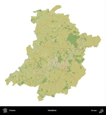 Vendome. Fransa 'nın idari bölgesi bir OpenStreetMap İnsani Harita stili haritasında beyaza izole edildi