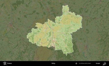 Vichy. Fransa 'nın idari alanı karanlık bir OpenStreetMap İnsani Haritası' na vurgulandı ve özetlendi