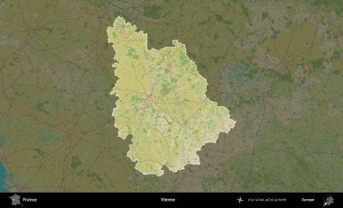 Vienne. Fransa 'nın idari alanı karanlık bir OpenStreetMap İnsani Haritası' na vurgulandı ve özetlendi