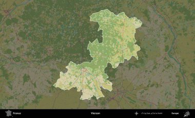 Vierzon. Fransa 'nın idari alanı karanlık bir OpenStreetMap İnsani Haritası' na vurgulandı ve özetlendi
