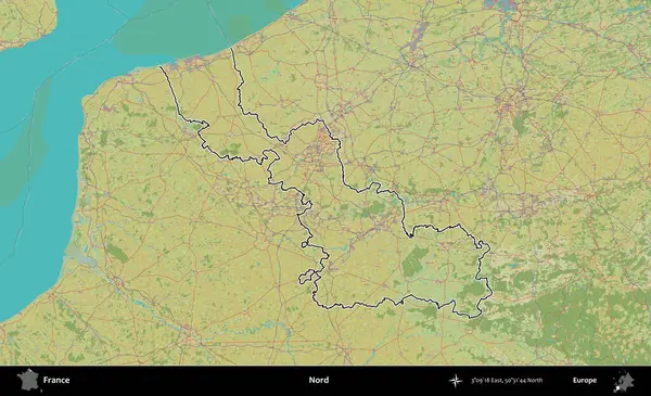 Nord. OpenStreetMap İnsani Haritada Fransa 'nın idari alanının ana hatları