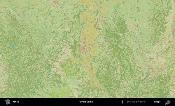 Puy-de-Dome. OpenStreetMap İnsani Yardım Stili Haritasında Fransa 'nın idari alanı