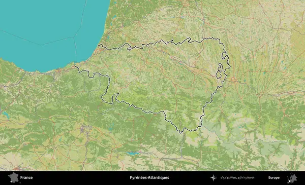 Pireneler-Atlantikler. OpenStreetMap İnsani Haritada Fransa 'nın idari alanının ana hatları