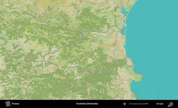 Pirenes-Orientales. OpenStreetMap İnsani Haritada Fransa 'nın idari alanının ana hatları