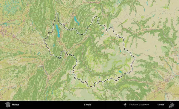Savoie. OpenStreetMap İnsani Haritada Fransa 'nın idari alanının ana hatları