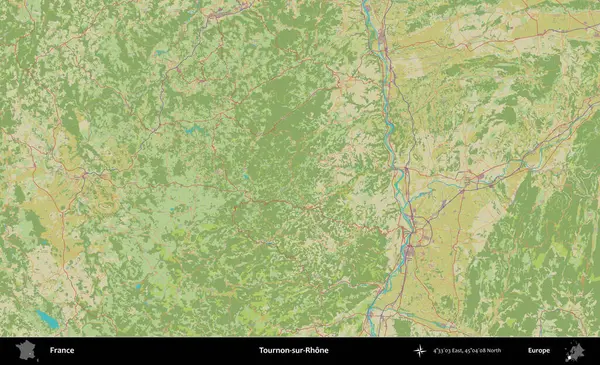 Tournon-sur-Rhone. OpenStreetMap İnsani Yardım Stili Haritasında Fransa 'nın idari alanı