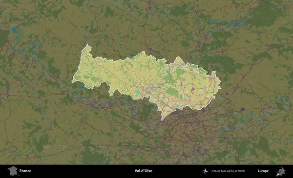 Val-d'Oise. Fransa 'nın idari alanı karanlık bir OpenStreetMap İnsani Haritası' na vurgulandı ve özetlendi